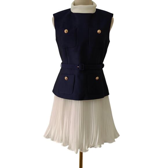 Self Portrait Navy Boucle And Chiffon Mini Dress US 6 - Picture 6 of 12